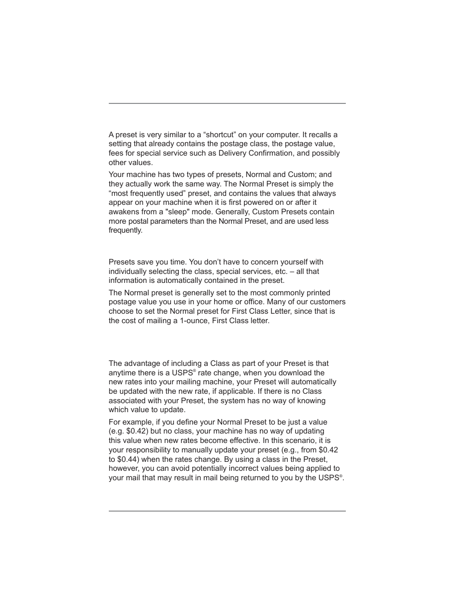 5 • normal and custom presets | Pitney Bowes DM475 User Manual | Page 68 / 226