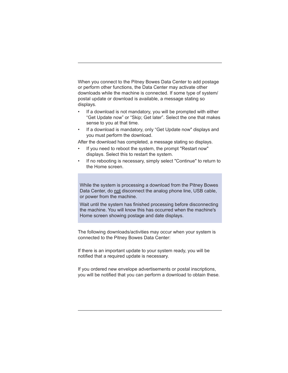 6 • adding postage/connecting to data center | Pitney Bowes DM475 User Manual | Page 79 / 226