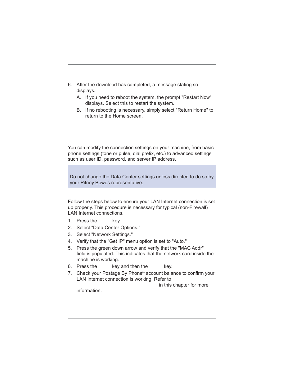 6 • adding postage/connecting to data center | Pitney Bowes DM475 User Manual | Page 92 / 226