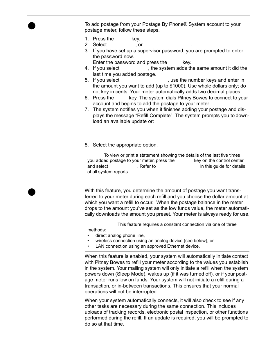 Adding postage, Postage pass - automated postage refill, Adding postage -7 | Postage pass - automated postage refill -7 | Pitney Bowes DM550 Series User Manual | Page 107 / 188