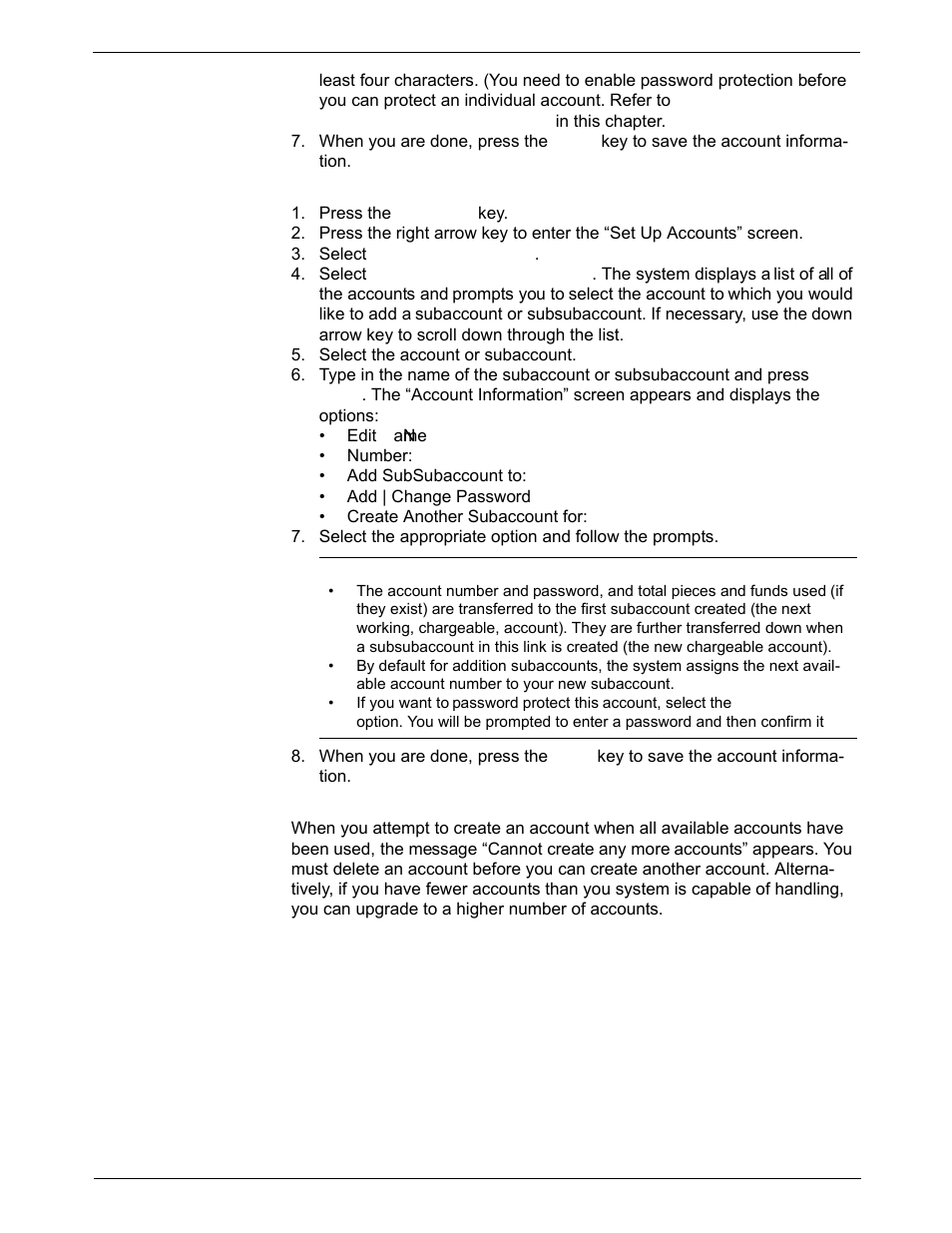 Creating a new subaccount or subsubaccount, Accounting messages | Pitney Bowes DM550 Series User Manual | Page 113 / 188