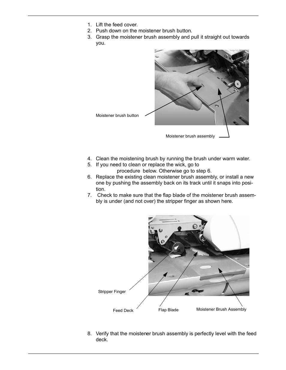 9 • maintaining and updating, Cleaning or replacing the moistener brush | Pitney Bowes DM550 Series User Manual | Page 142 / 188