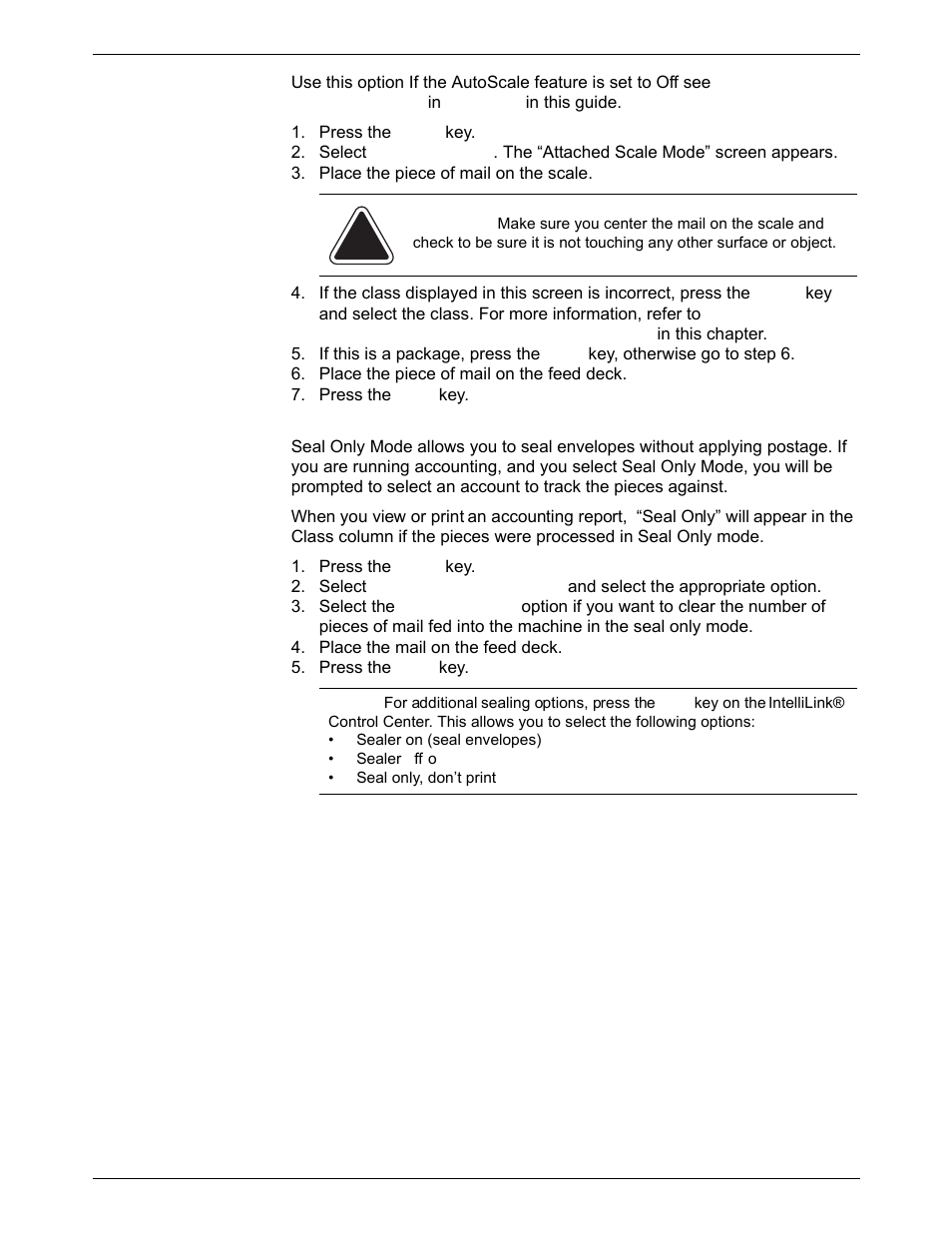 Mode selection: attached scale, Mode selection: seal only | Pitney Bowes DM550 Series User Manual | Page 48 / 188