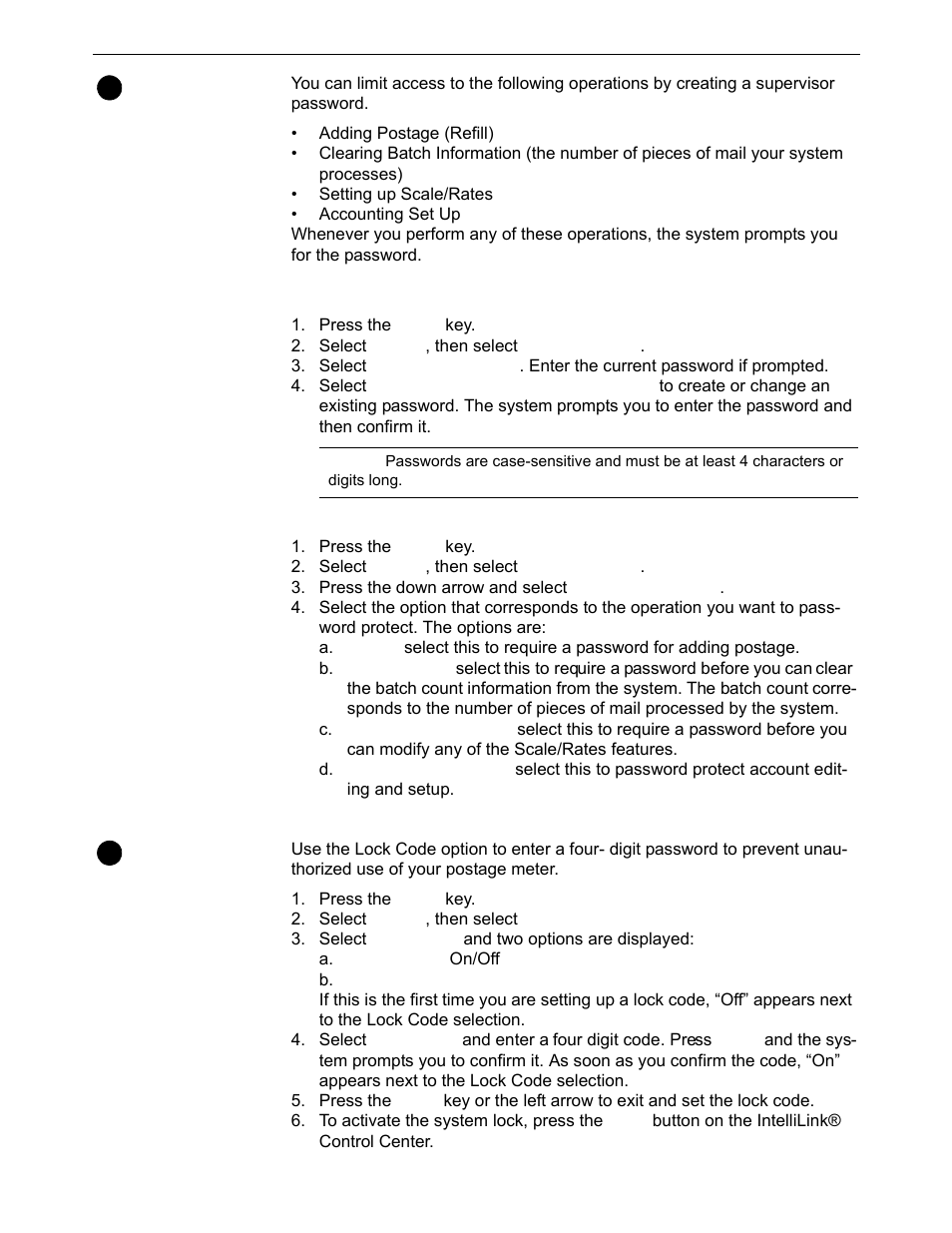 Setting up a supervisor password, Setting up a lock code, Setting up a supervisor password -6 | Setting up a lock code -6 | Pitney Bowes DM550 Series User Manual | Page 72 / 188