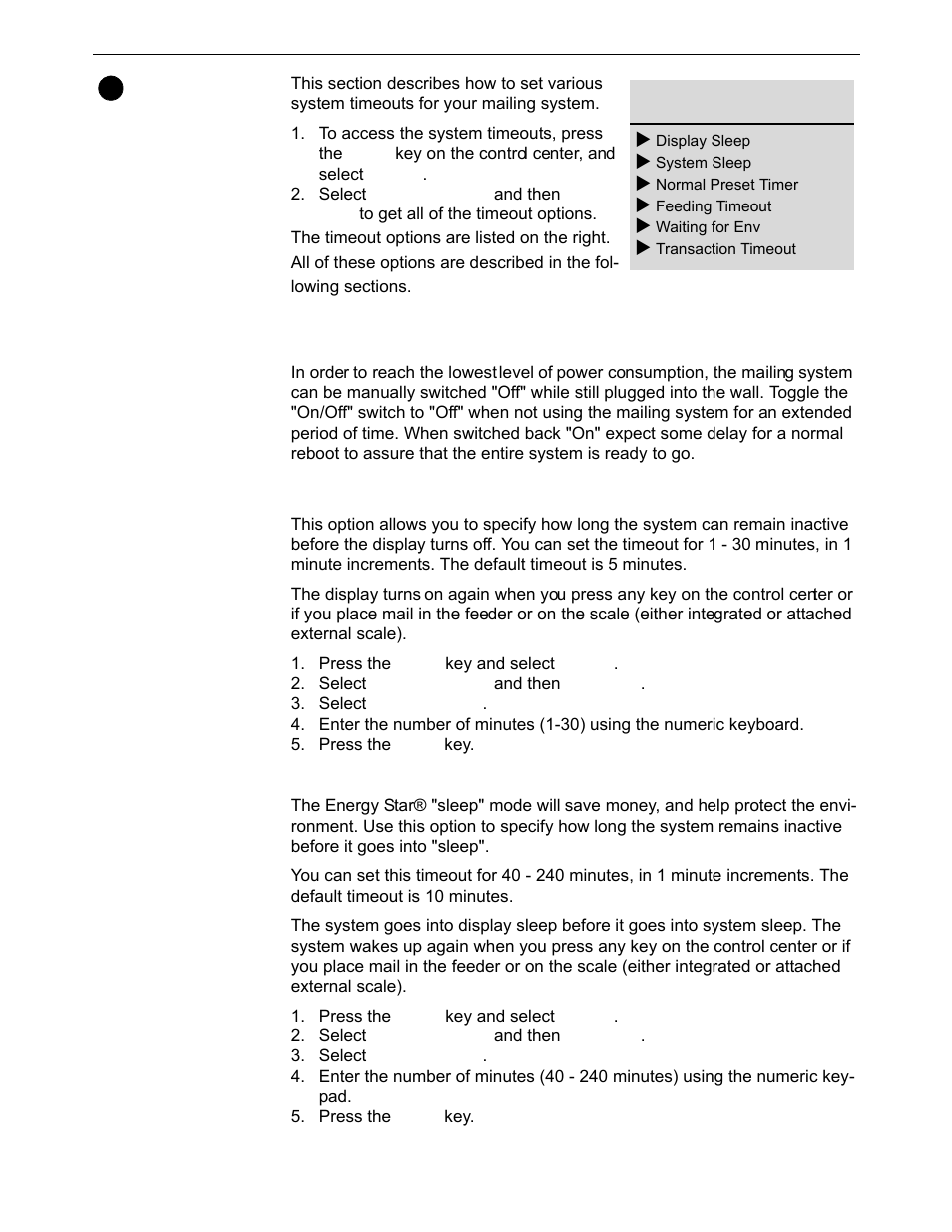 Configuring system timeouts, Configuring system timeouts -20 | Pitney Bowes DM550 Series User Manual | Page 86 / 188