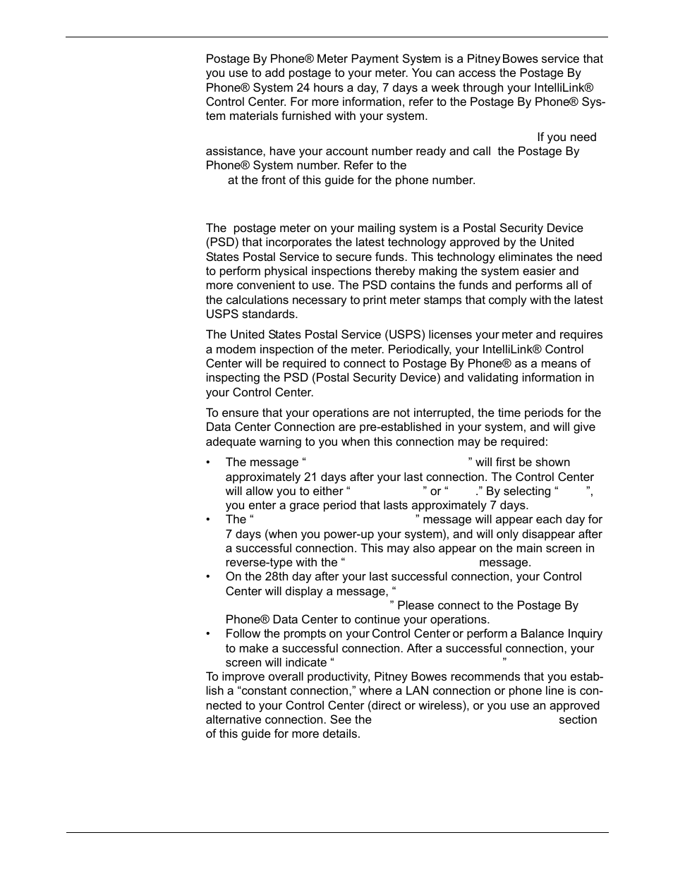 Postage by phone® meter payment system, Your postage meter, Postage by phone® meter payment system -2 | Your postage meter -2 | Pitney Bowes DM800i Series User Manual | Page 106 / 188