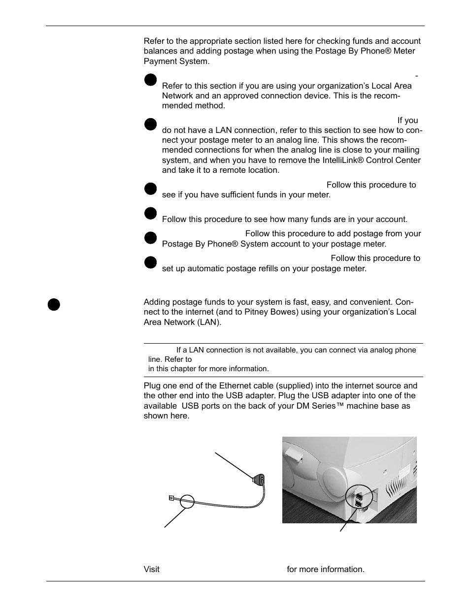 Managing your postage funds, Connecting your postage meter to a lan, Managing your postage funds -4 | Pitney Bowes DM800i Series User Manual | Page 108 / 188