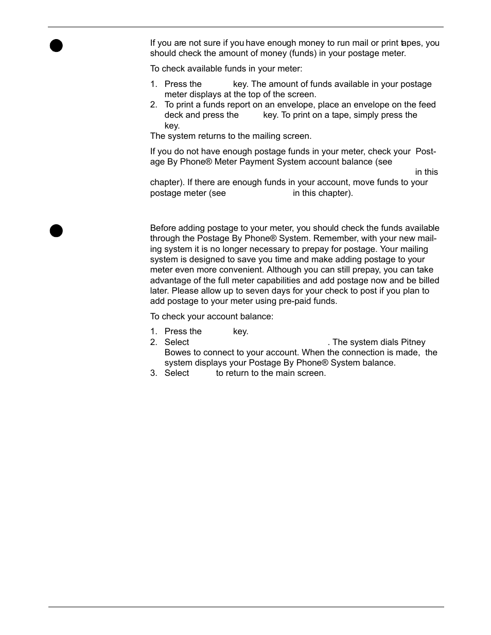 Checking available funds in your postage meter, Checking available funds in your postage meter -6, Balance -6 | Pitney Bowes DM800i Series User Manual | Page 110 / 188