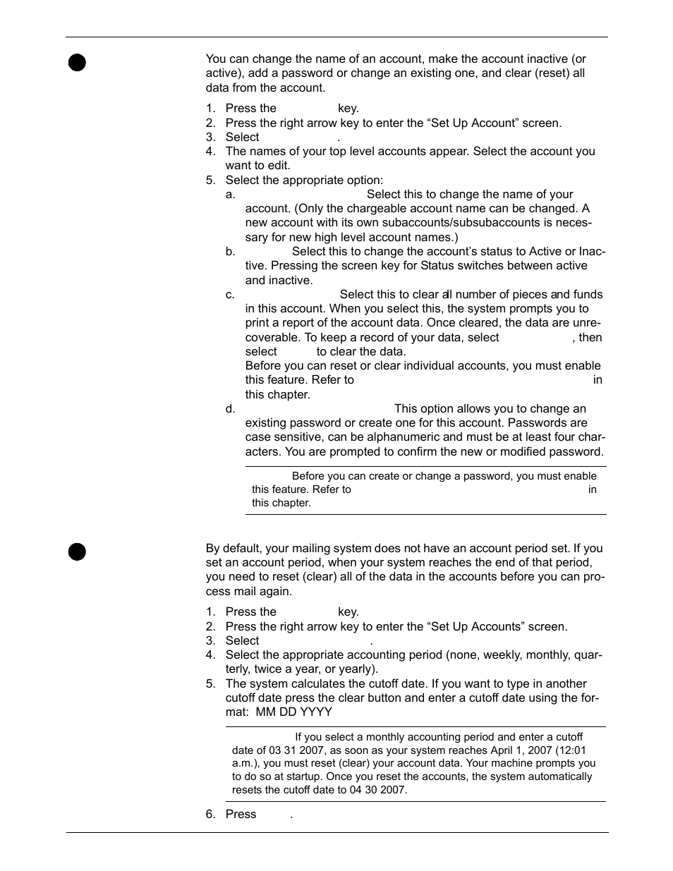 Editing accounts, Setting an account period, Editing accounts -6 | Setting an account period -6 | Pitney Bowes DM800i Series User Manual | Page 118 / 188