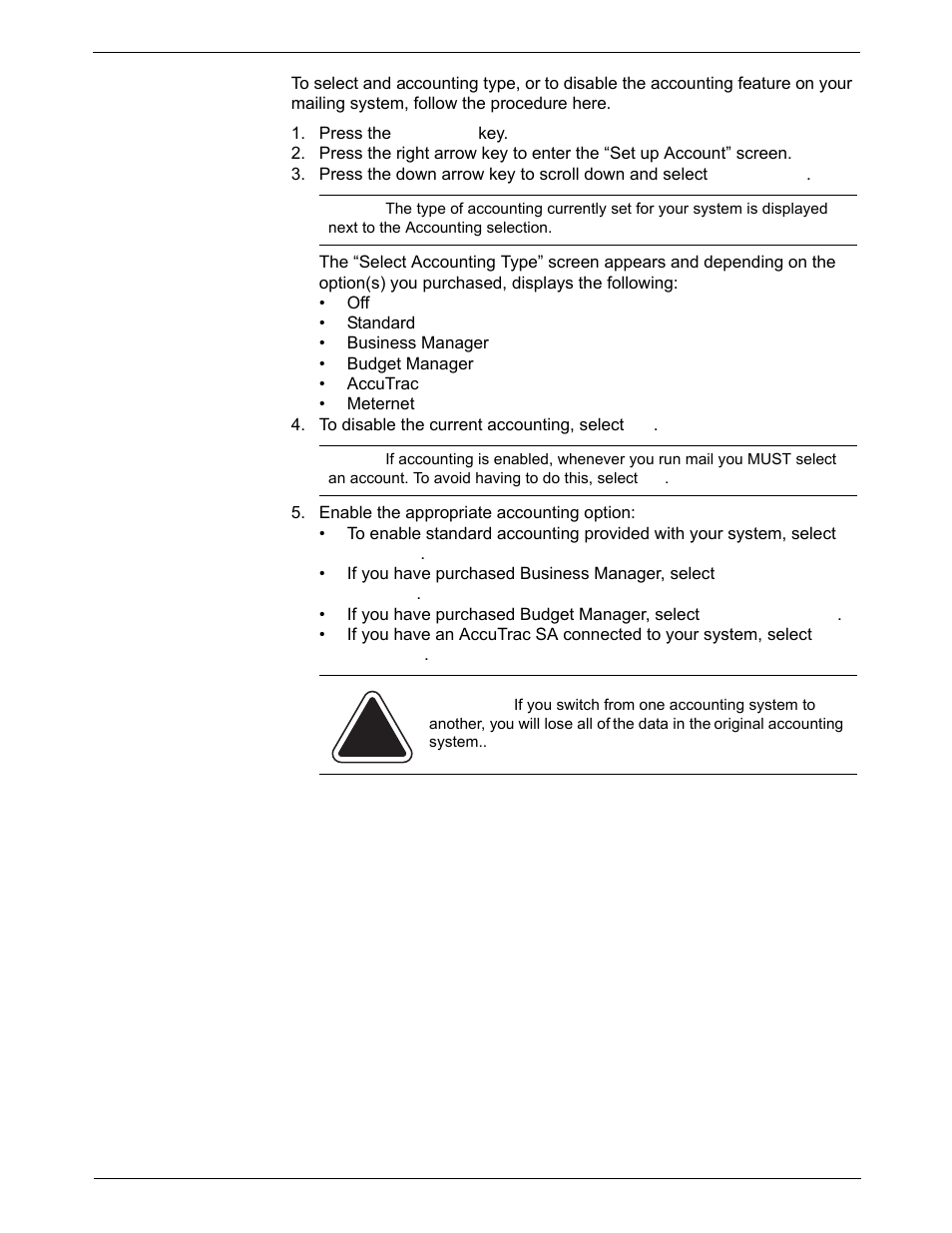 Selecting an accounting type, Selecting an accounting type -10 | Pitney Bowes DM800i Series User Manual | Page 122 / 188