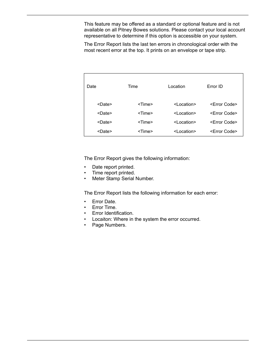 Error report, Error report -10 | Pitney Bowes DM800i Series User Manual | Page 136 / 188