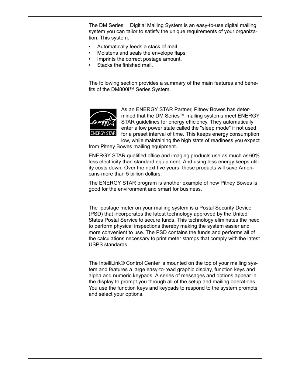 Introducing the dm series™ mailing system, Features and benefits, Introducing the dm series™ mailing system -2 | Features and benefits -2 | Pitney Bowes DM800i Series User Manual | Page 18 / 188