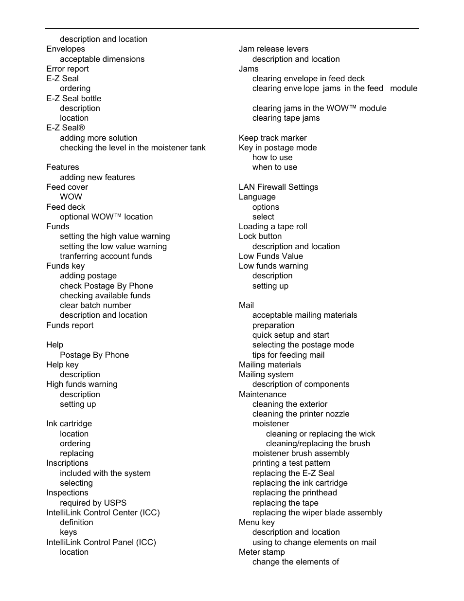 Index | Pitney Bowes DM800i Series User Manual | Page 184 / 188