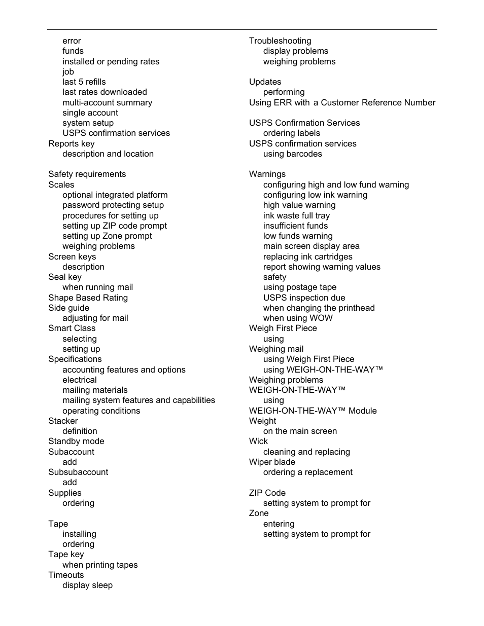 Index | Pitney Bowes DM800i Series User Manual | Page 186 / 188