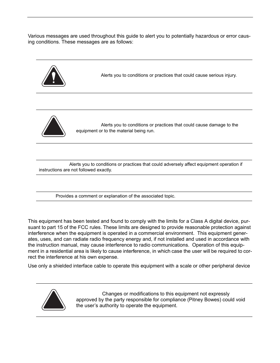 Alerting messages, Fcc compliance | Pitney Bowes DM800i Series User Manual | Page 4 / 188