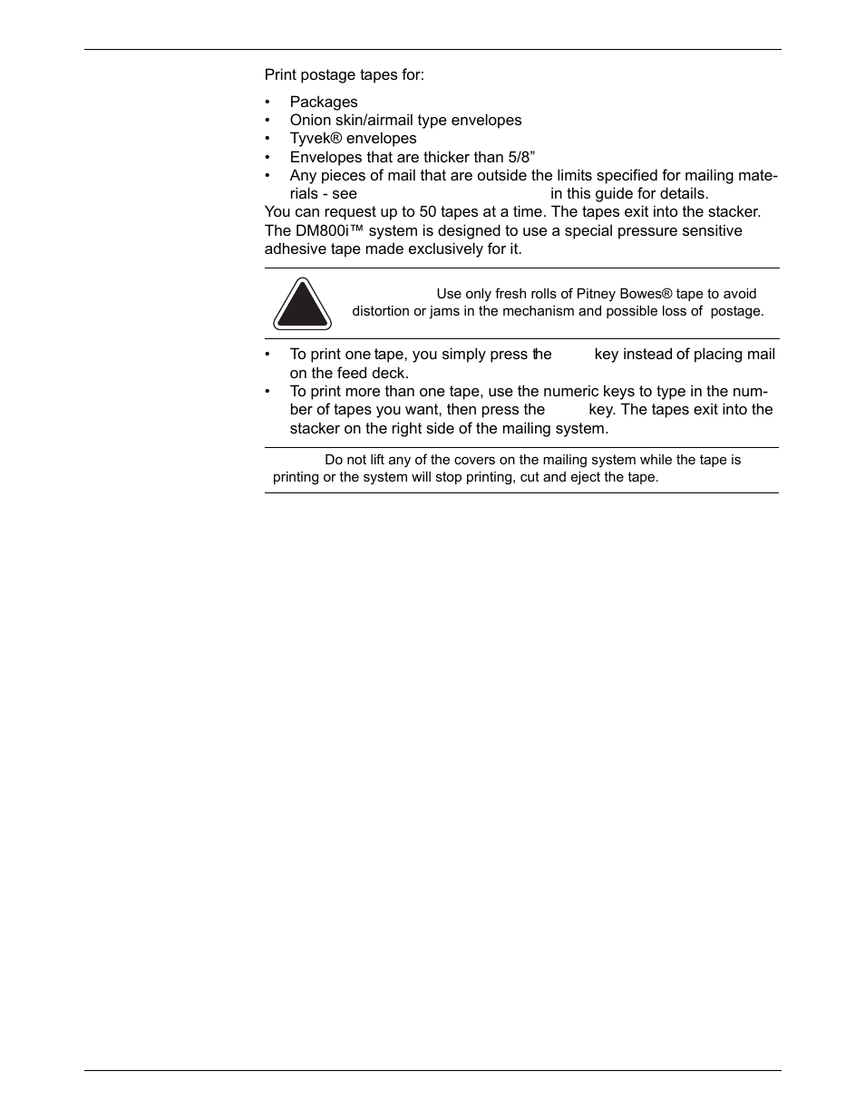 About printing postage tapes | Pitney Bowes DM800i Series User Manual | Page 45 / 188