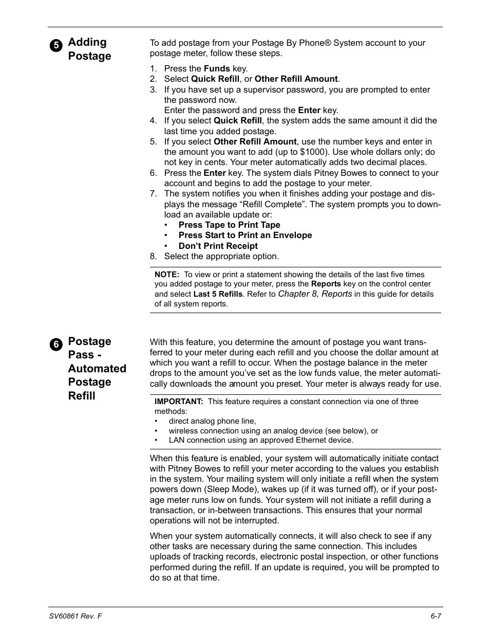 Adding postage, Postage pass - automated postage refill, Postage pass | Automated postage refill | Pitney Bowes DM900 User Manual | Page 107 / 186