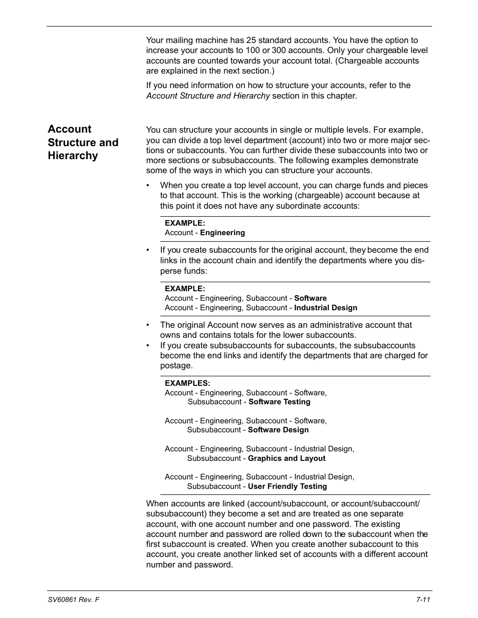 Account structure and hierarchy, Account structure and hierarchy -11 | Pitney Bowes DM900 User Manual | Page 119 / 186