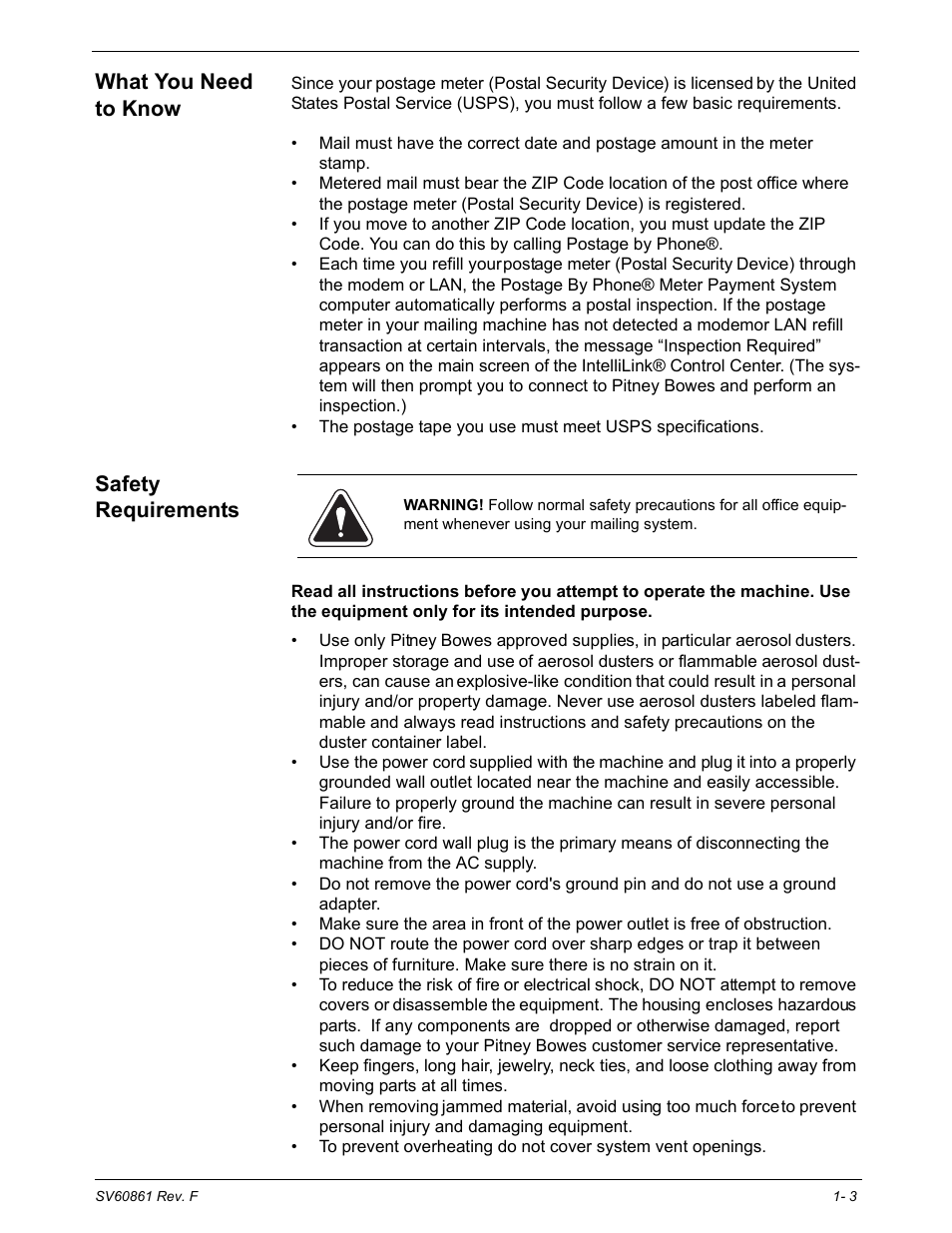 What you need to know, Usps requirements, Safety requirements | What you need to know -3 safety requirements -3 | Pitney Bowes DM900 User Manual | Page 13 / 186