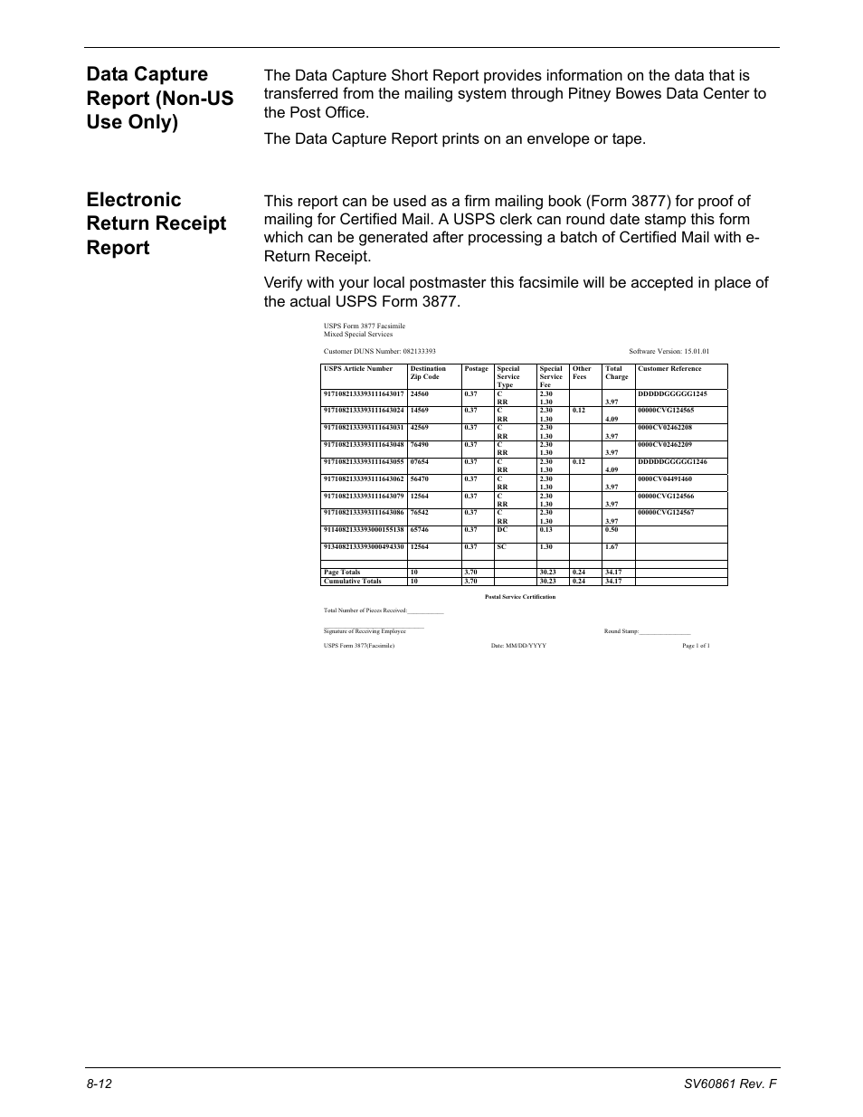 Data capture report (non-us use only), Electronic return receipt report, 8 • reports | Pitney Bowes DM900 User Manual | Page 132 / 186