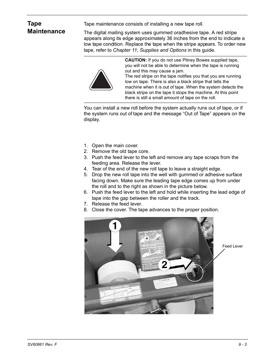 Tape maintenance, Installing a new tape roll, Tape maintenance -3 | Tape  maintenance | Pitney Bowes DM900 User Manual | Page 137 / 186