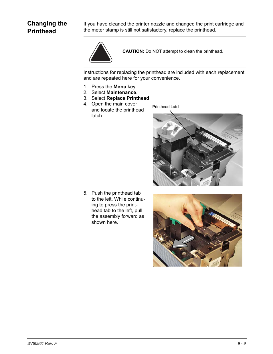 Changing the printhead, Changing the printhead -9 | Pitney Bowes DM900 User Manual | Page 143 / 186