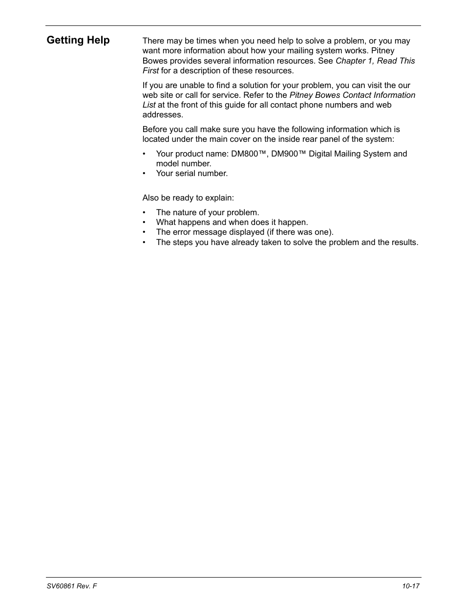 Getting help, Getting help -17 | Pitney Bowes DM900 User Manual | Page 163 / 186