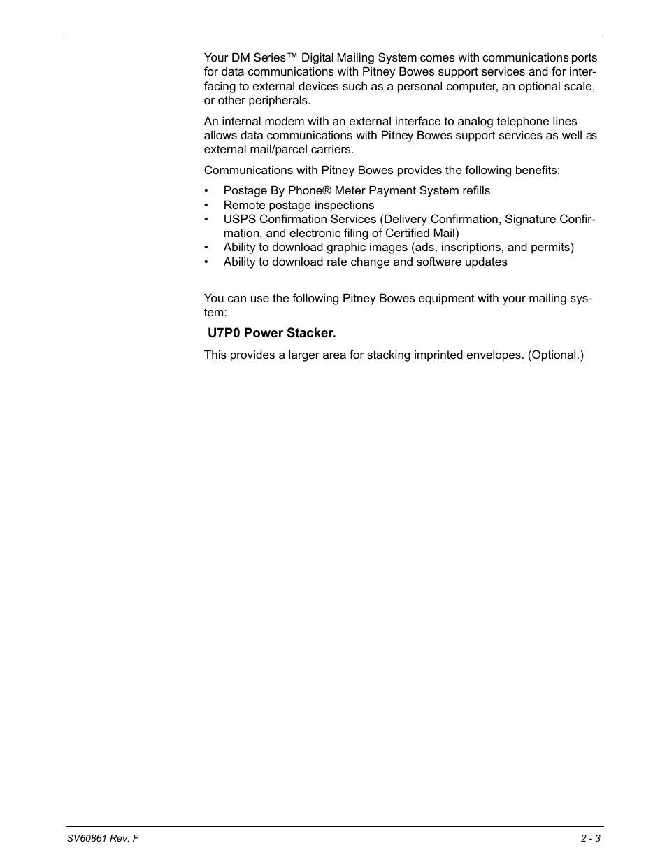 Variety of communications options, Ability to use other pitney bowes equipment, U7p0 power stacker | Pitney Bowes DM900 User Manual | Page 19 / 186