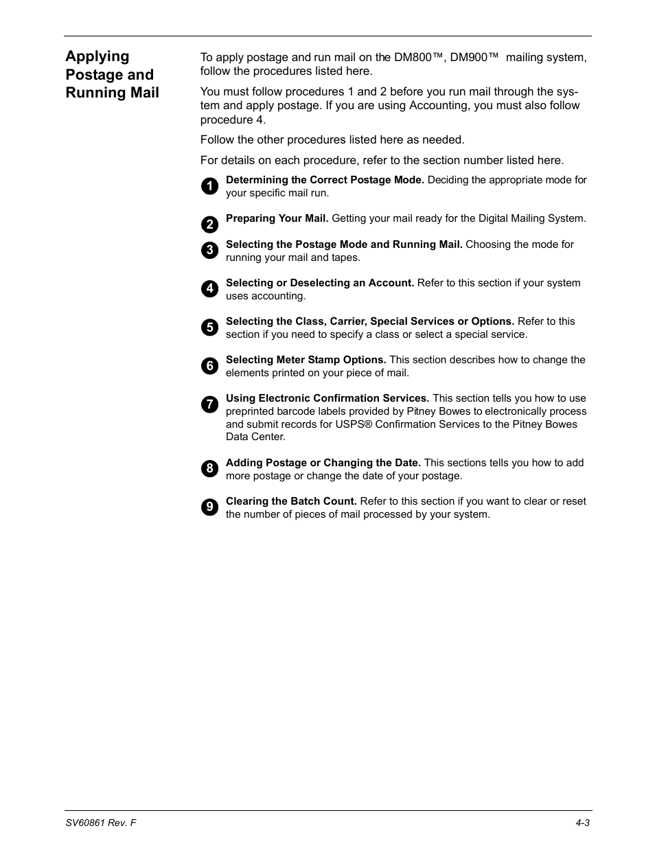 Applying postage and running mail, Applying postage and running mail -3 | Pitney Bowes DM900 User Manual | Page 35 / 186