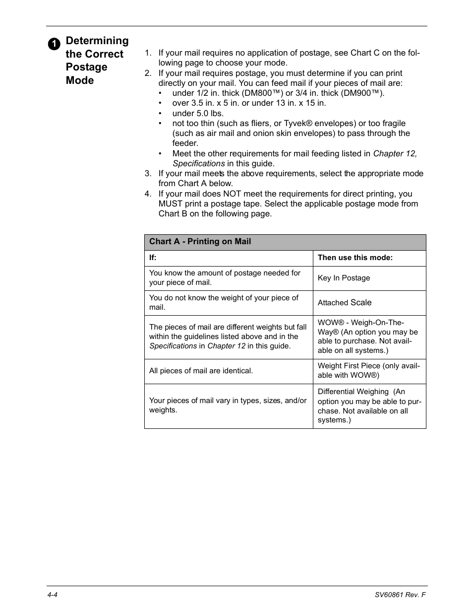 Determining the correct postage mode, Feeding mail or printing tape, Determining the correct postage mode -4 | Pitney Bowes DM900 User Manual | Page 36 / 186