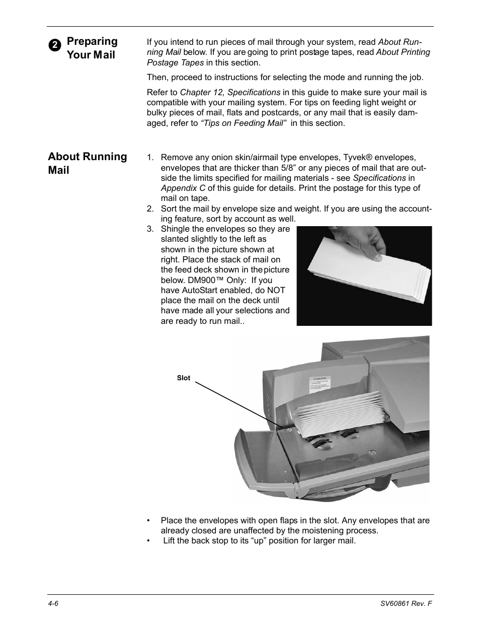 Preparing your mail, About running mail, Preparing your mail -6 | Pitney Bowes DM900 User Manual | Page 38 / 186