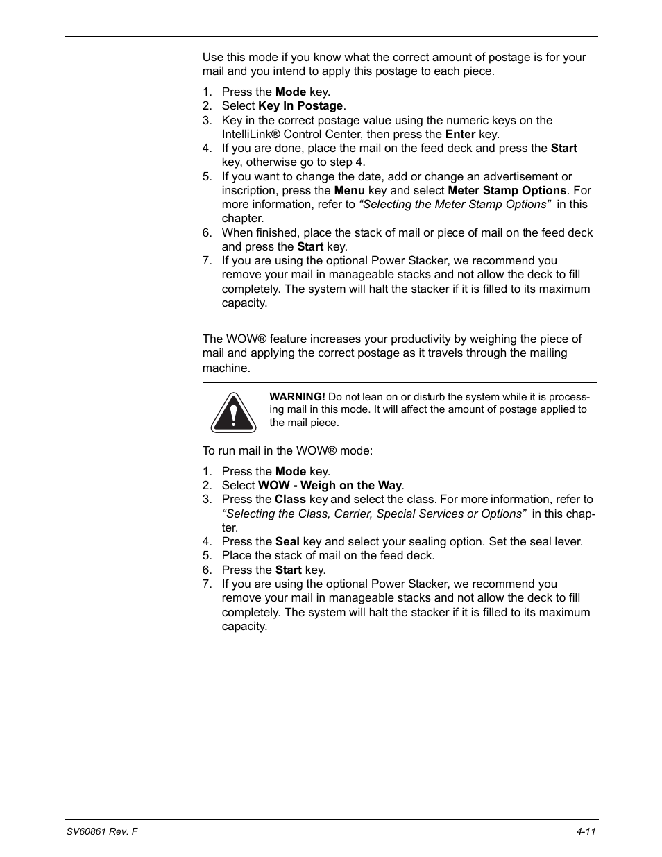 Mode selection: key in postage, Mode selection: wow® - weigh- on-the-way | Pitney Bowes DM900 User Manual | Page 43 / 186