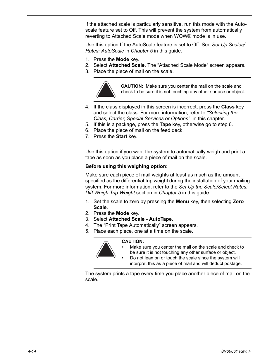 Mode selection: attached scale, Mode selection: attached scale - autotape | Pitney Bowes DM900 User Manual | Page 46 / 186