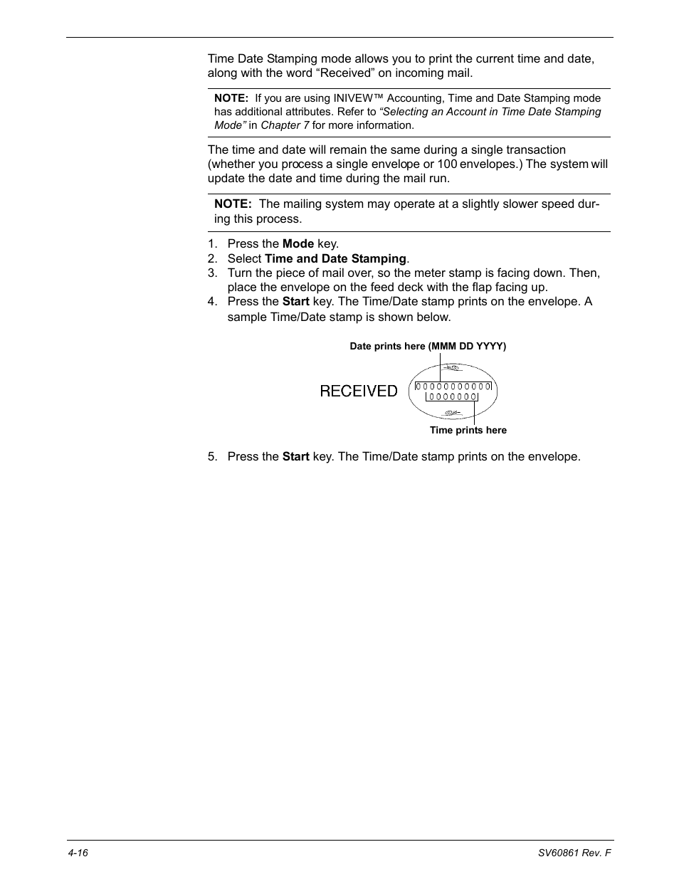 Mode selection: time and date stamping | Pitney Bowes DM900 User Manual | Page 48 / 186