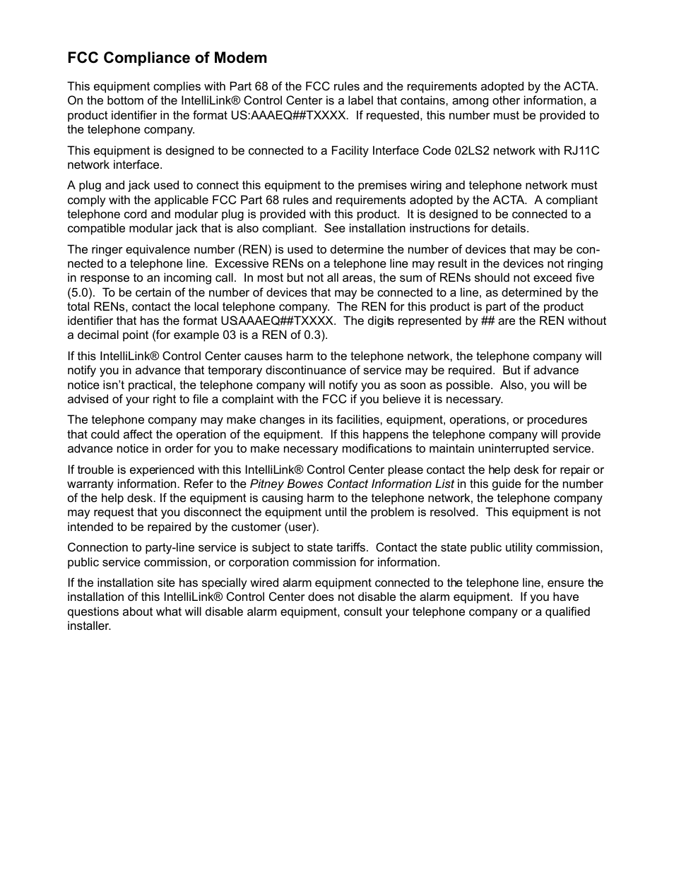 Fcc compliance of modem | Pitney Bowes DM900 User Manual | Page 5 / 186