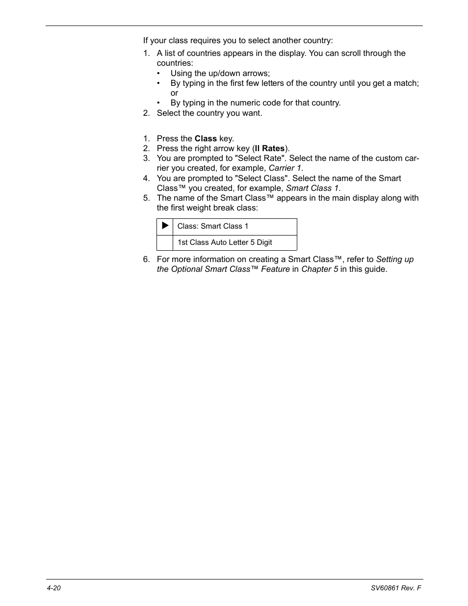 Selecting a country, Selecting a smart class | Pitney Bowes DM900 User Manual | Page 52 / 186