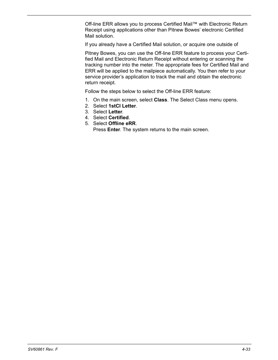 Off-line electronic return receipt (err) | Pitney Bowes DM900 User Manual | Page 65 / 186
