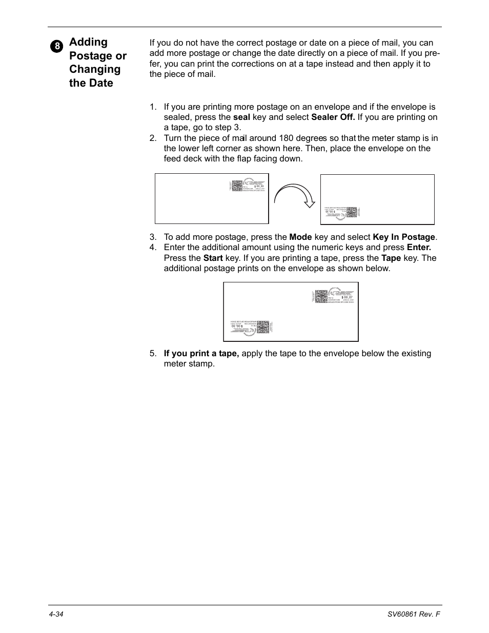 Adding postage or changing the date, Adding more postage, Adding postage or changing the date -34 | Pitney Bowes DM900 User Manual | Page 66 / 186