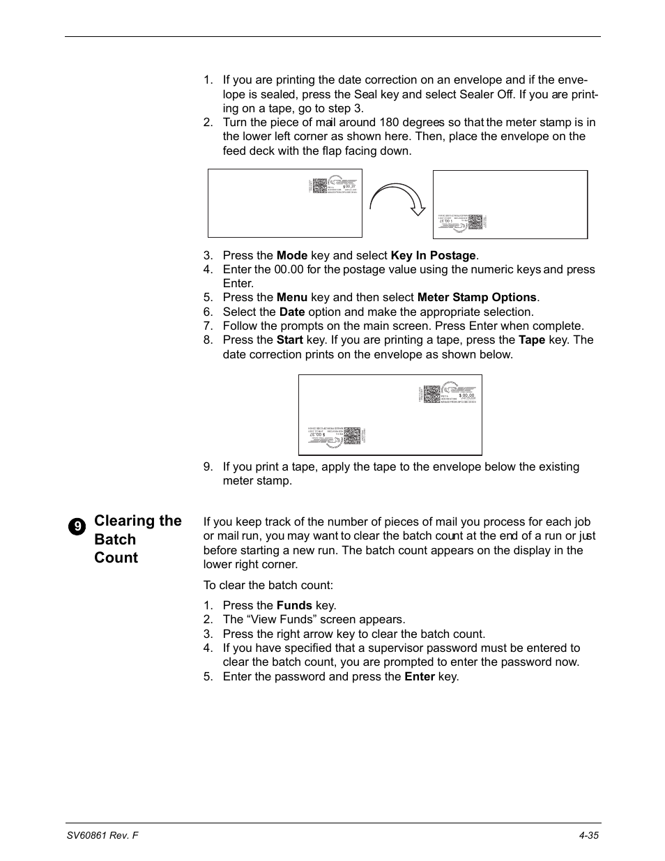 Changing the date, Clearing the batch count, Clearing the batch count -35 | Pitney Bowes DM900 User Manual | Page 67 / 186