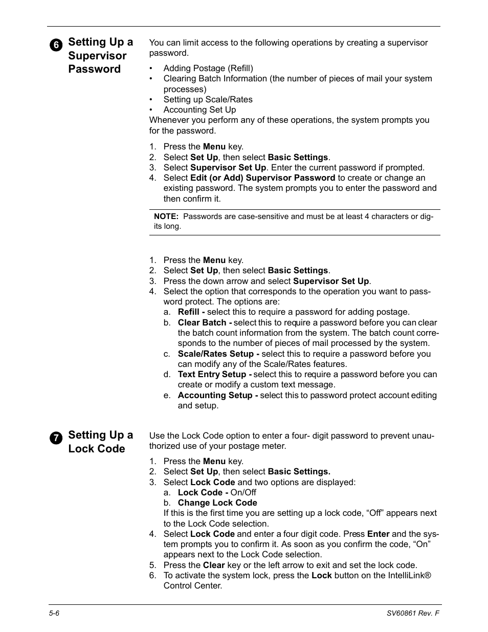 Setting up a supervisor password, Creating a supervisor password, Password protecting an operation | Setting up a lock code | Pitney Bowes DM900 User Manual | Page 74 / 186