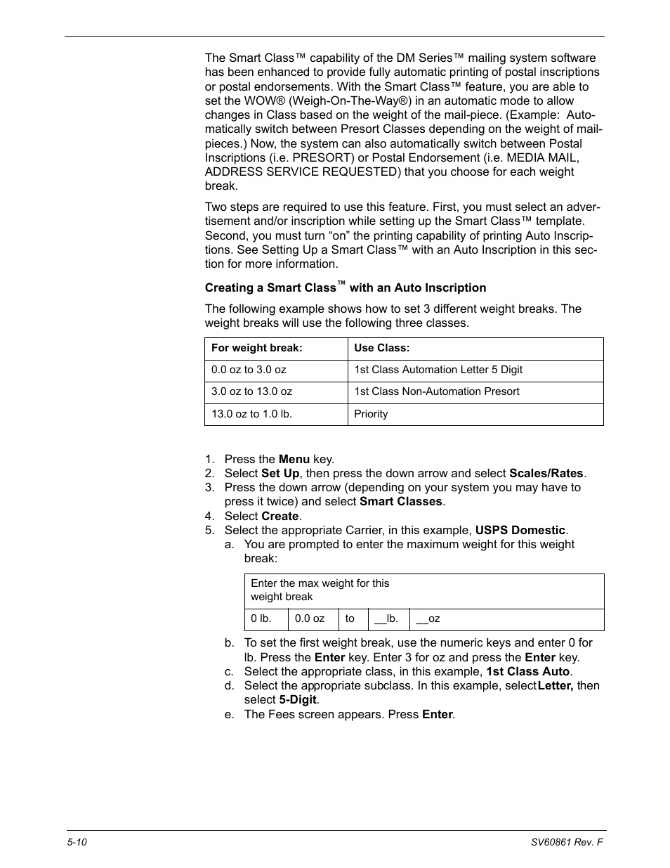 Scale/rates: smart classes, Creating a smart class™ with an auto inscription | Pitney Bowes DM900 User Manual | Page 78 / 186