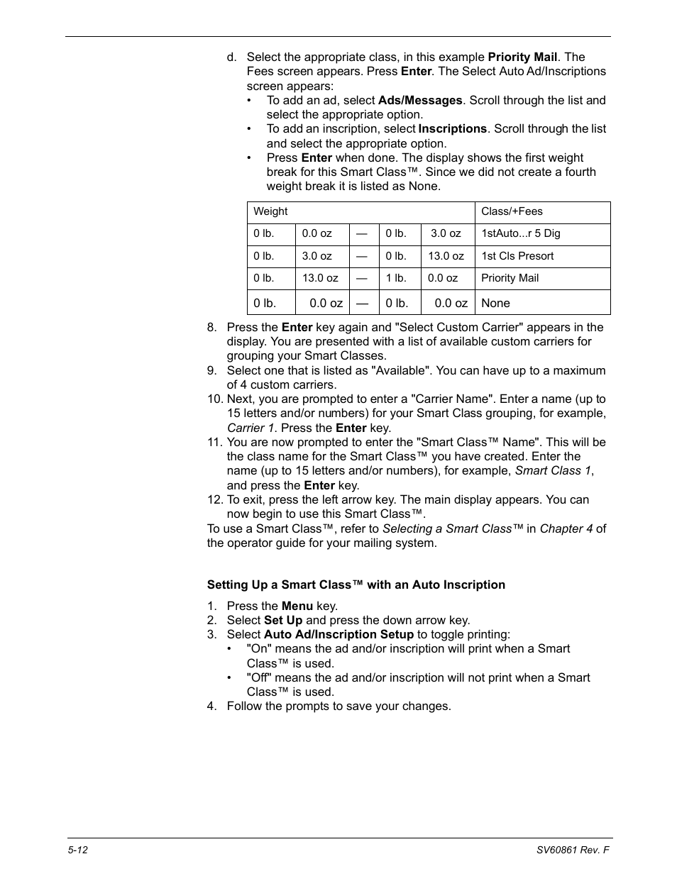 Setting up a smart class™ with an auto inscription | Pitney Bowes DM900 User Manual | Page 80 / 186