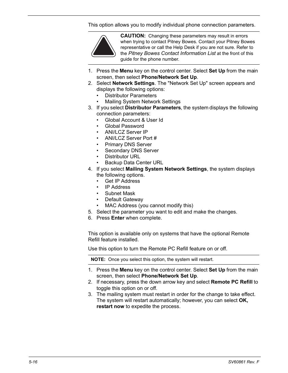Phone/network set up: network settings, Phone/network set up: remote pc refill | Pitney Bowes DM900 User Manual | Page 84 / 186
