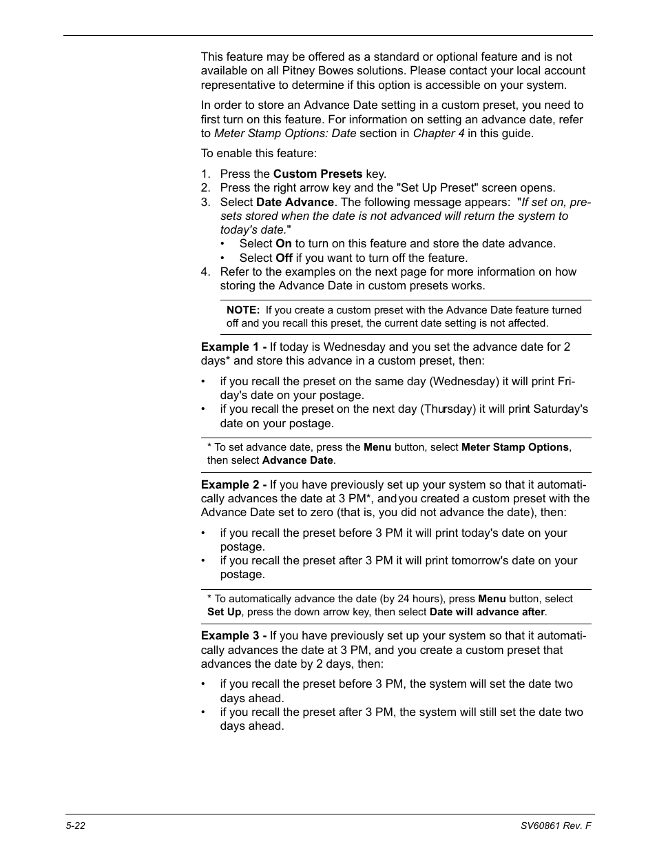 Store advance date in a custom preset | Pitney Bowes DM900 User Manual | Page 90 / 186