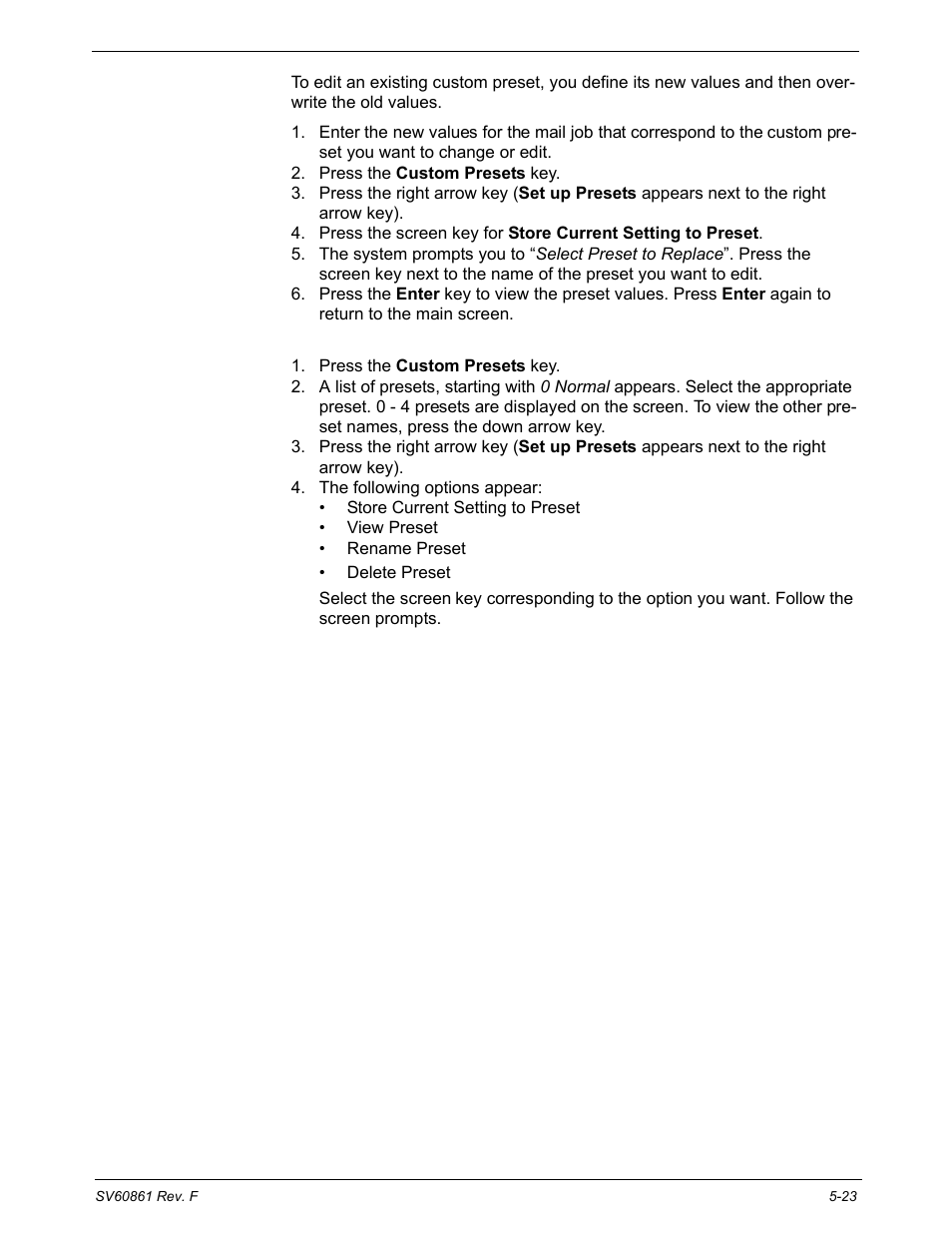 Editing custom preset values, Viewing, renaming, or deleting presets | Pitney Bowes DM900 User Manual | Page 91 / 186