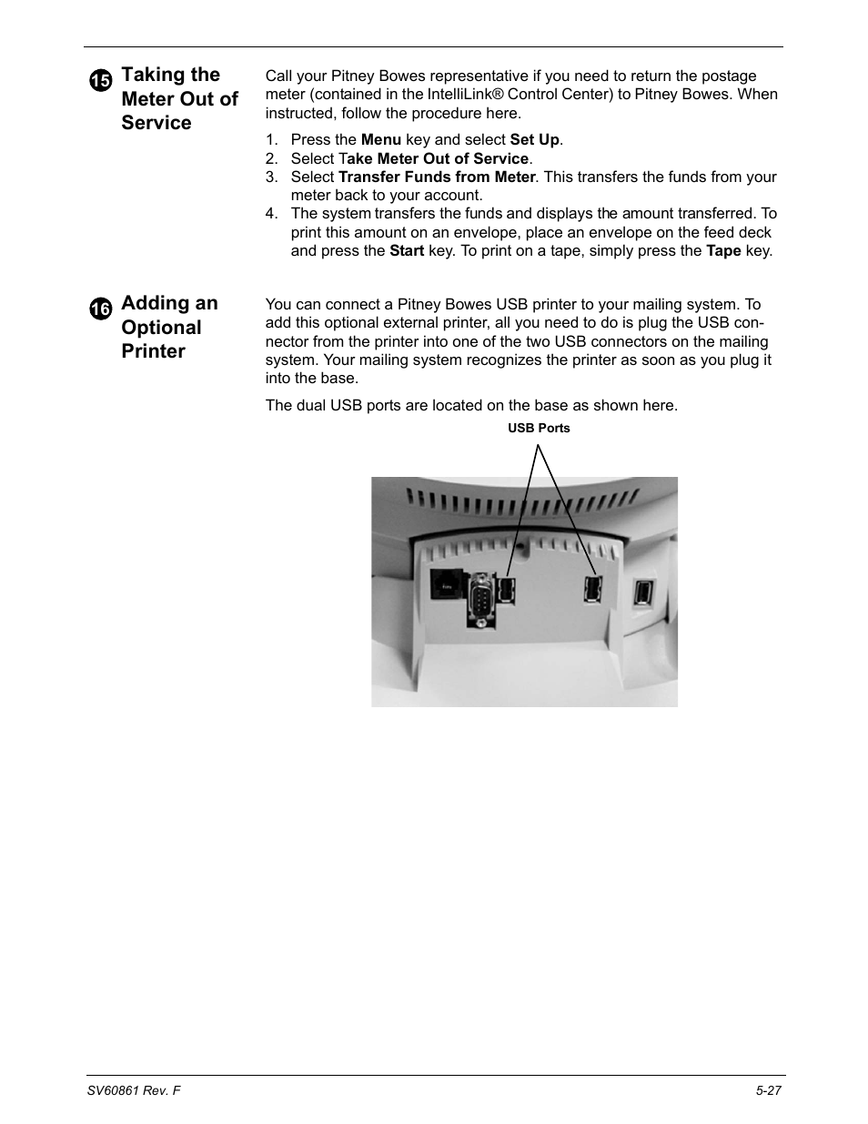 Taking the meter out of service, Adding an optional printer | Pitney Bowes DM900 User Manual | Page 95 / 186