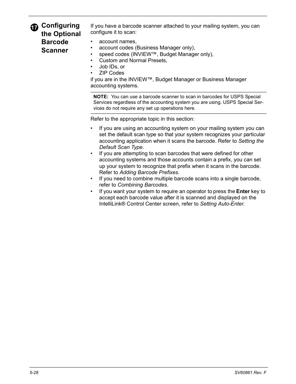 Configuring the optional barcode scanner, Configuring the optional barcode scanner -28 | Pitney Bowes DM900 User Manual | Page 96 / 186