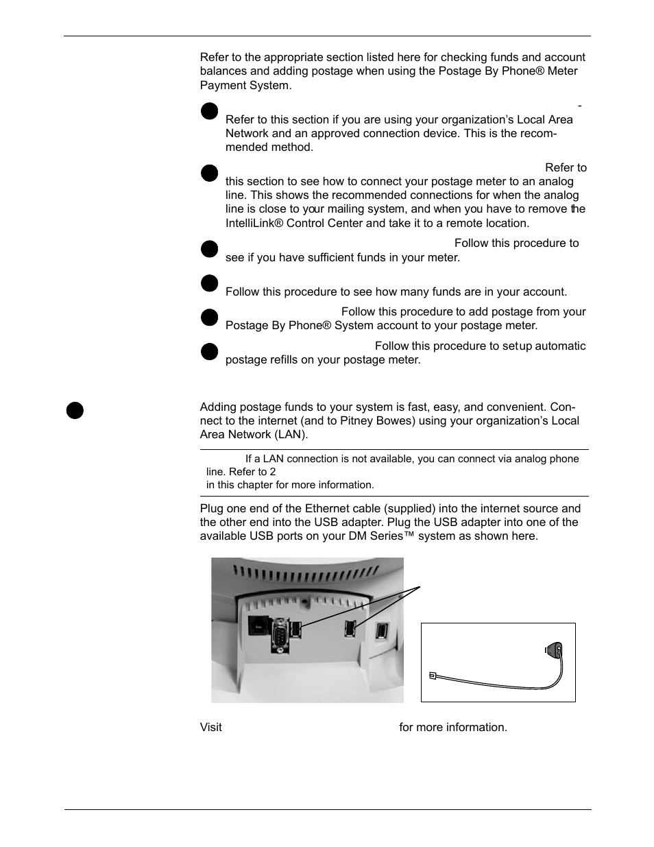 Managing your postage funds, Connecting your postage meter to a lan, Managing your postage funds -4 | Pitney Bowes DM925 User Manual | Page 102 / 206