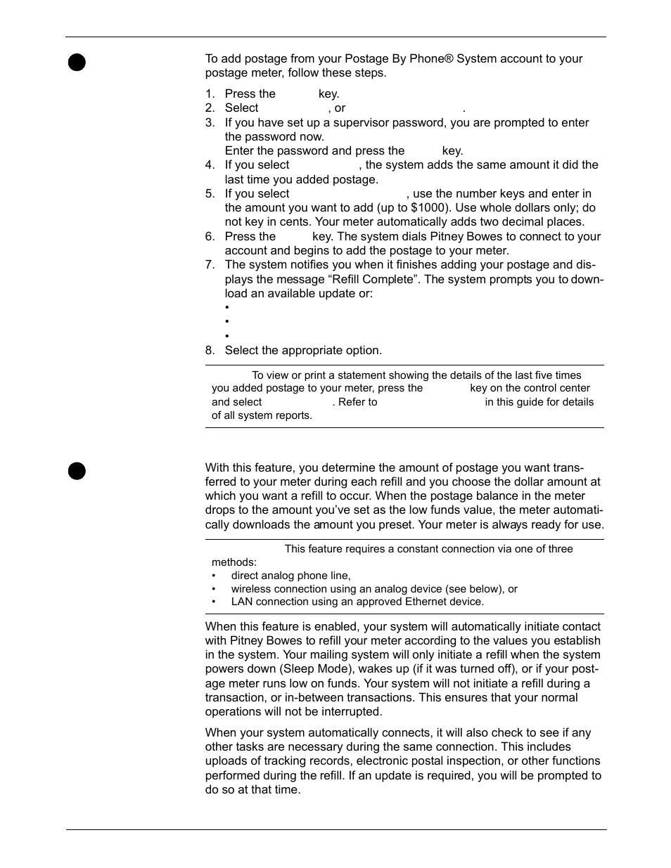 Adding postage, Postage pass - automated postage refill, Adding postage -7 | Postage pass - automated postage refill -7, Postage pass, Automated postage refill | Pitney Bowes DM925 User Manual | Page 105 / 206