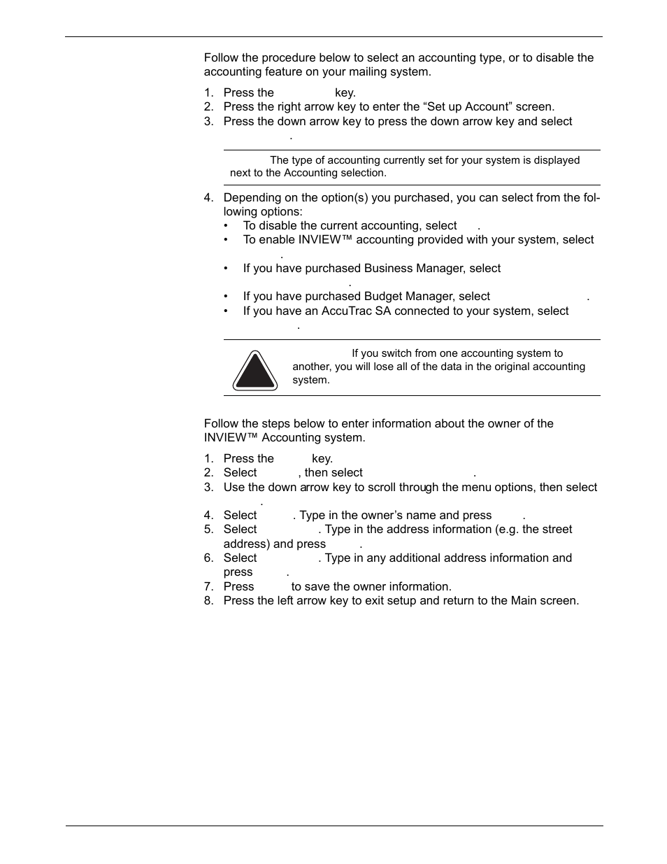 Selecting an accounting type, Setting the inview™ accounting owner | Pitney Bowes DM925 User Manual | Page 113 / 206